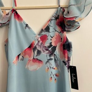 Beautiful NWT Lulu’s Flowy Aqua Lined High Low Dress